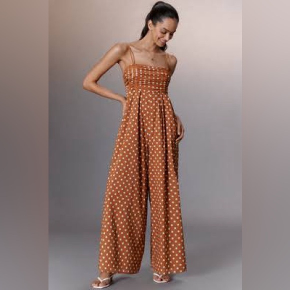 Hutch The Mabel Sleeveless Wide-Leg Jumpsuit Copper Polka Dot Size S NWT
